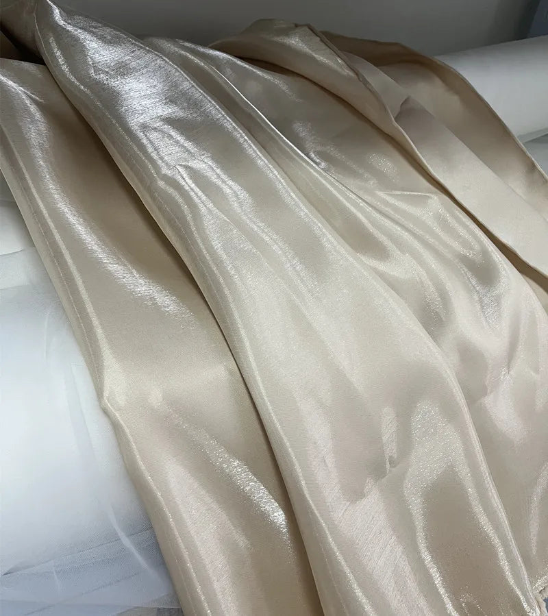 Champagne Khaki Ivory Liquid Moon Satin glossy fabric fashion wedding dress baby dress designer fabric