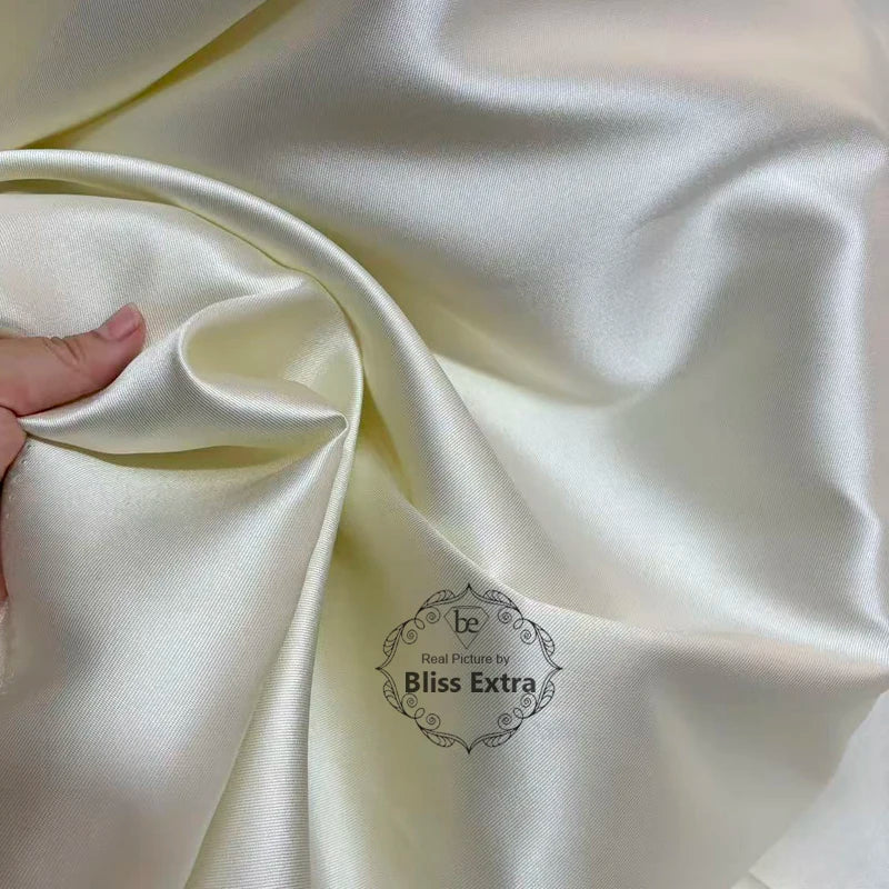 White Ivory Luxury Stiff Mikado Satin Fabric by the Yard, Bridal Wedding Dress Suit Fabric, Twill Satin DIY Sewing Material