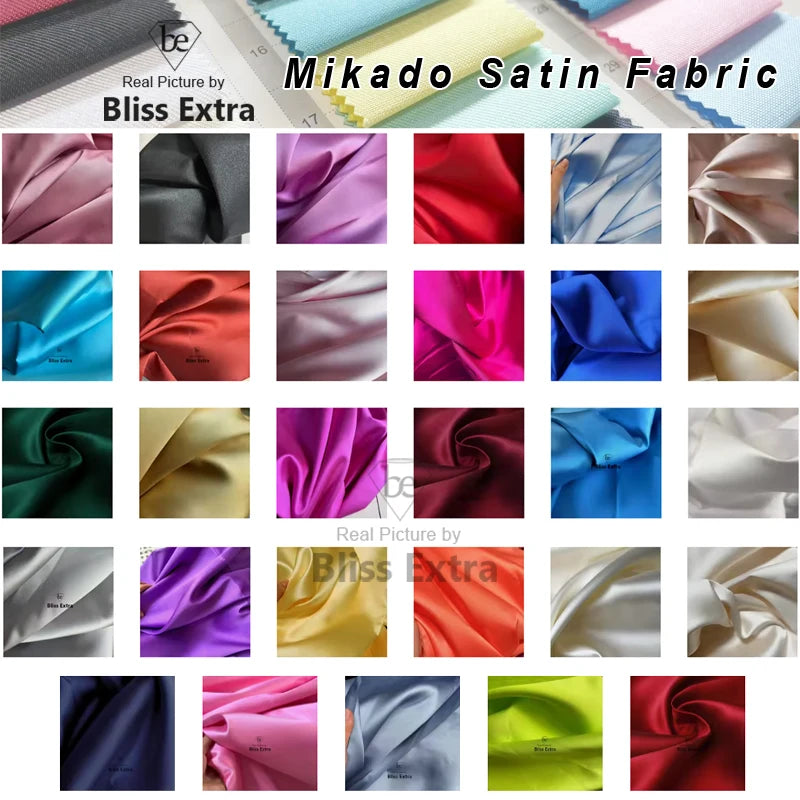 White Ivory Luxury Stiff Mikado Satin Fabric by the Yard, Bridal Wedding Dress Suit Fabric, Twill Satin DIY Sewing Material