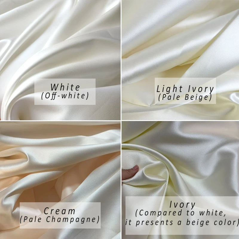 White Ivory Luxury Stiff Mikado Satin Fabric by the Yard, Bridal Wedding Dress Suit Fabric, Twill Satin DIY Sewing Material