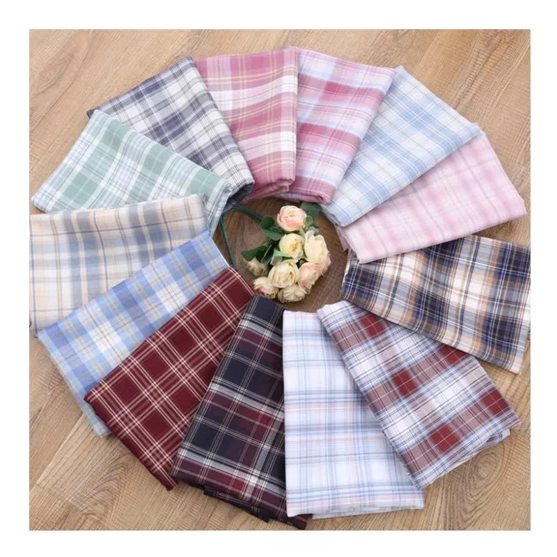 JK Uniform Plaid Fabric Yarn-Dyed Polyester Clothing Bow Tie Pleated Skirt Fabric Handmade Gadget DIY Large Intestine Hair Ring