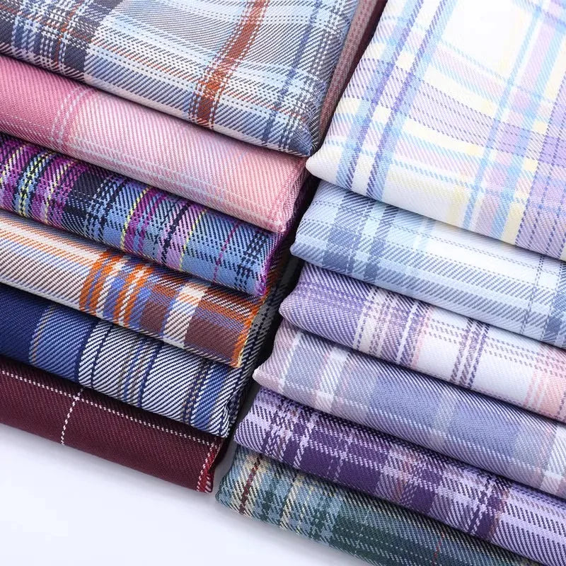 JK Uniform Plaid Fabric Yarn-Dyed Polyester Clothing Bow Tie Pleated Skirt Fabric Handmade Gadget DIY Large Intestine Hair Ring